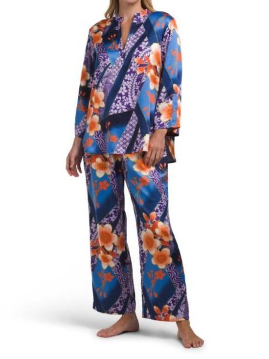 N NATORI Other - N NATORI 2pc Magnolia Satin Mandarin Pajama Top And Pants Set